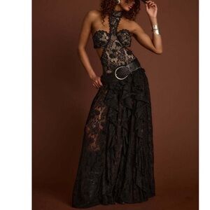 Princesca Black Backless Lace Dress